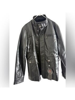 AE de Milano Men’s Vegan Leather Coat Black Fur Lined NWT XXL $149